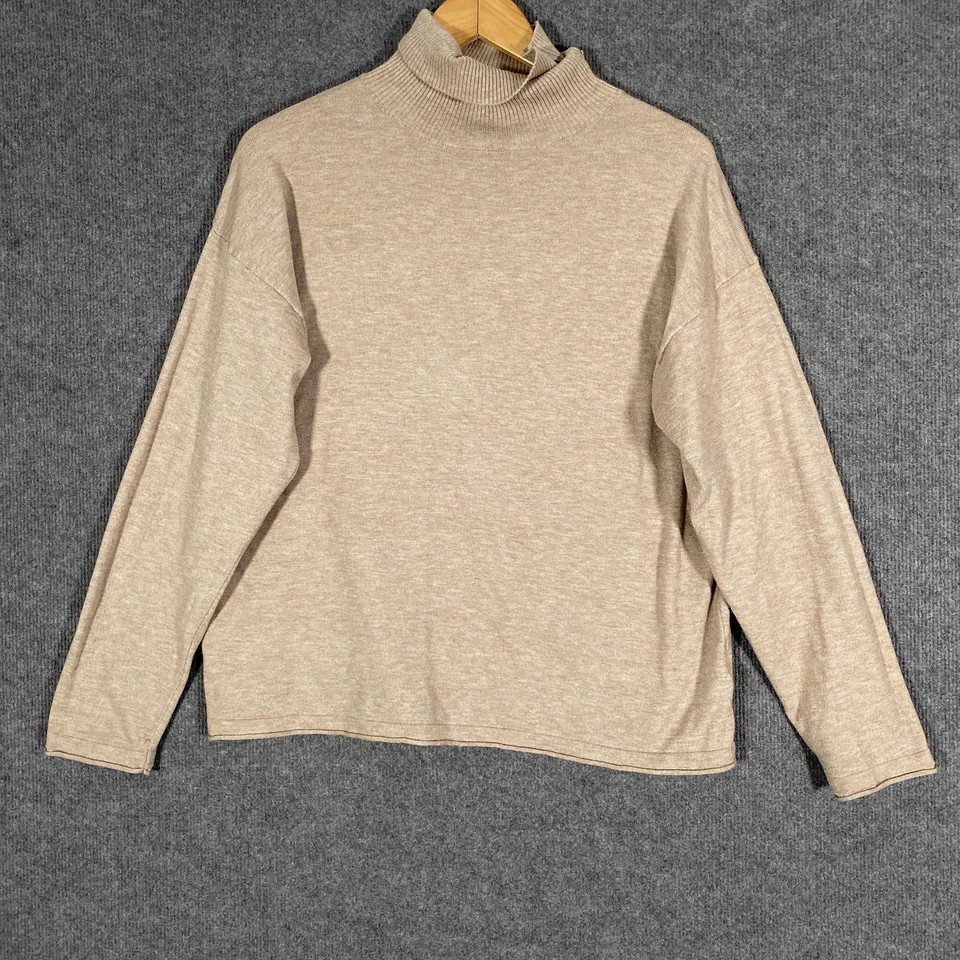 ARACH&CLOZ Jumper Womens M Beige Turtleneck Lightweight Knit Pullover Casual