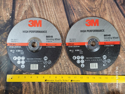 3M 9'' x 1/4'' x 7/8'' High Performance 66548 Grinding Wheel Lot of 2 Depressed