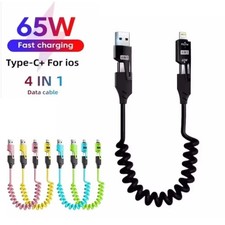 4 in 1 Multi USB Charging Cable Fast 65W Charging Coiled USB C Charger Cord