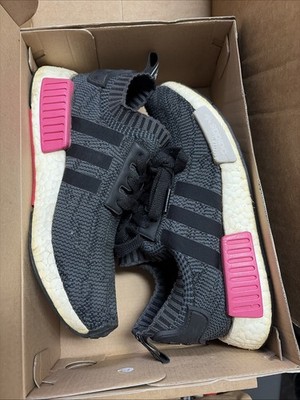 Adidas NMD R1 Primeknit Womens 5 Core Black Shock Pink BB2364 Running Shoes
