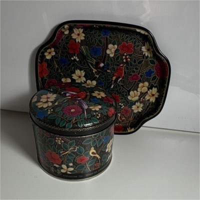 Tea Trading Corporation of India Ltd. Multicolor Tin Box & Tray Set, Floral Bird