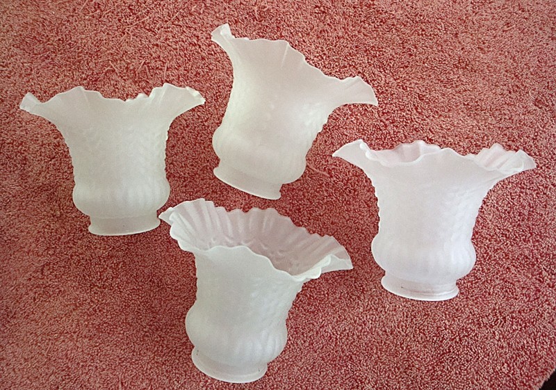 Lot of 4 Fluted Ruffled Frosted Bell Glass Lamp Shade