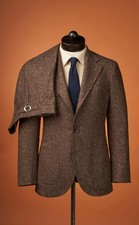 Men Brown Tweed Vintage Check Retro Blazer Groom Tuxedo Party Prom Wedding Suit