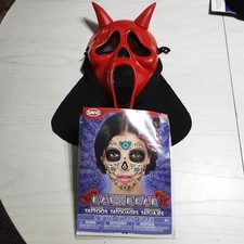 DEMON RED HALLOWEEN MASK Partial pack DAY OF THE DEAD TATTOOS