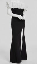 City Studios Women's Junior's Black Satin Ruffle Off-The-Shoulder Dress Size 5/6