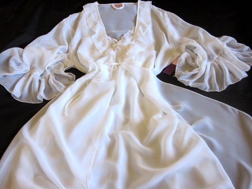 Long Chiffon Robe Dressing Gown Sheer White Frilly One Size Negligee NEW - Picture 8 of 11