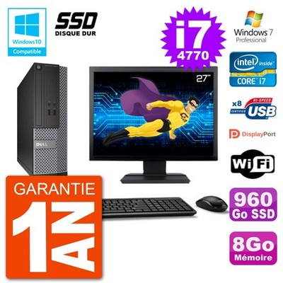 PC DELL 3020 SFF Bildschirm 27 '' Intel i7-4770 RAM 8Go SSD 960Go Dvd-Brenner
