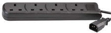 IEC C14 to 4‑Gang UK Mains Extension Lead, 1M Cable, 10A, Black – PEL01204