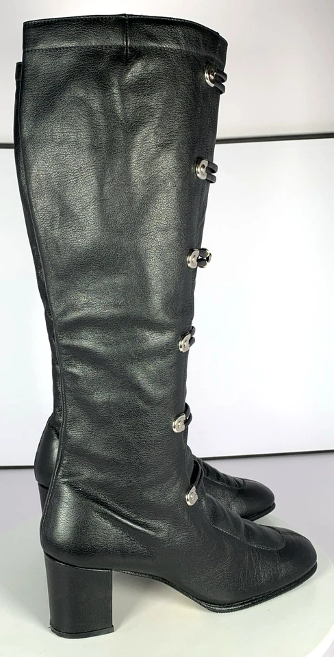 VTG 60s Etienne Aigner Silga Black Leather Corset GoGo Boots Block Heel 8AA MINT - Image 3 of 4