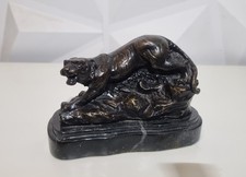 Bronze TIGER sculpure - BARIE SCULPTURE - Tiger standing on rock formation.