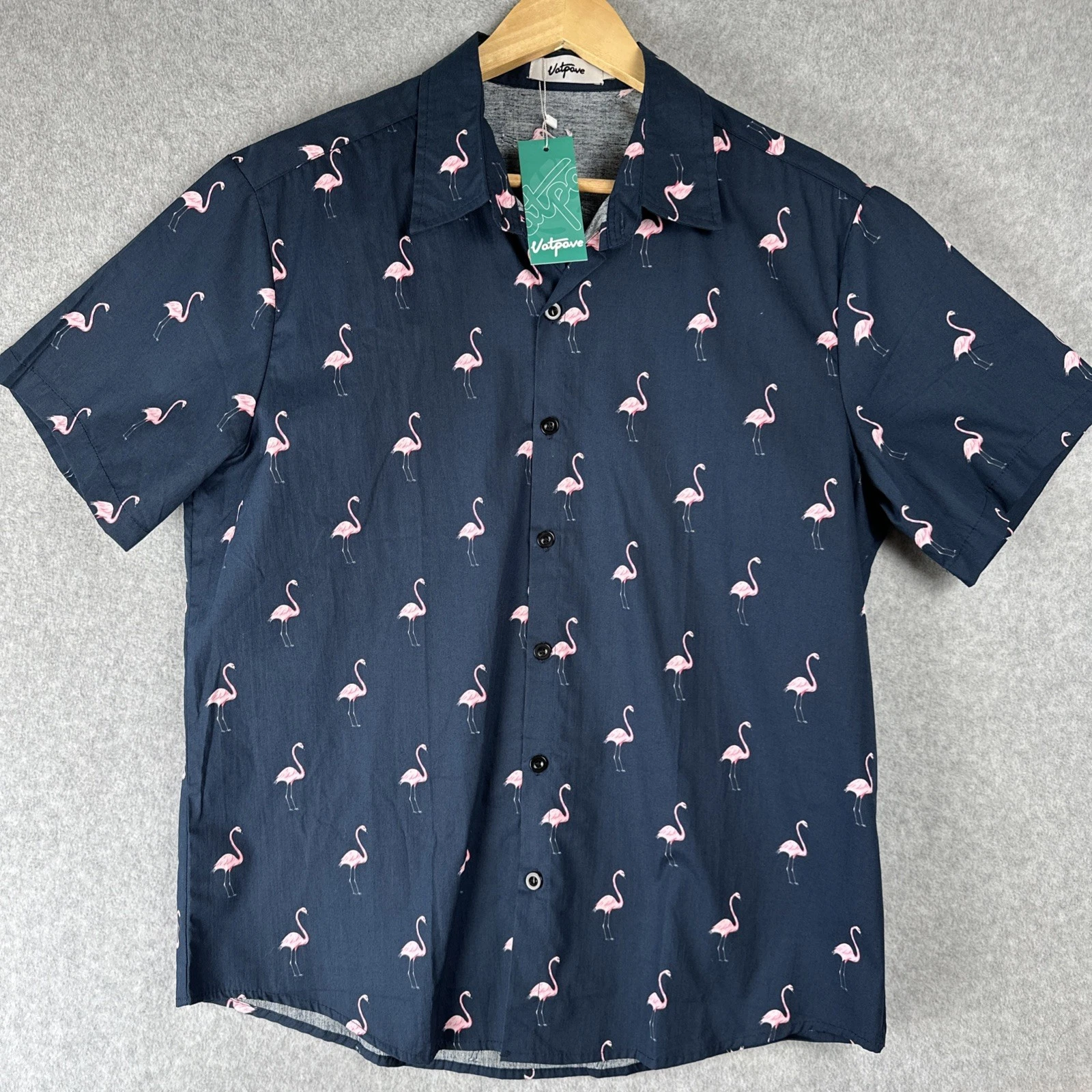 VATPAVE Mens Hawaiian Shirt Size M Short Sleeve Button Down Navy Pink Flamingos
Opens in a new windo