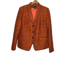 Etcetera Size 14 Orange Tweed Wool Blend Designer Tailored Notch Blazer Jacket