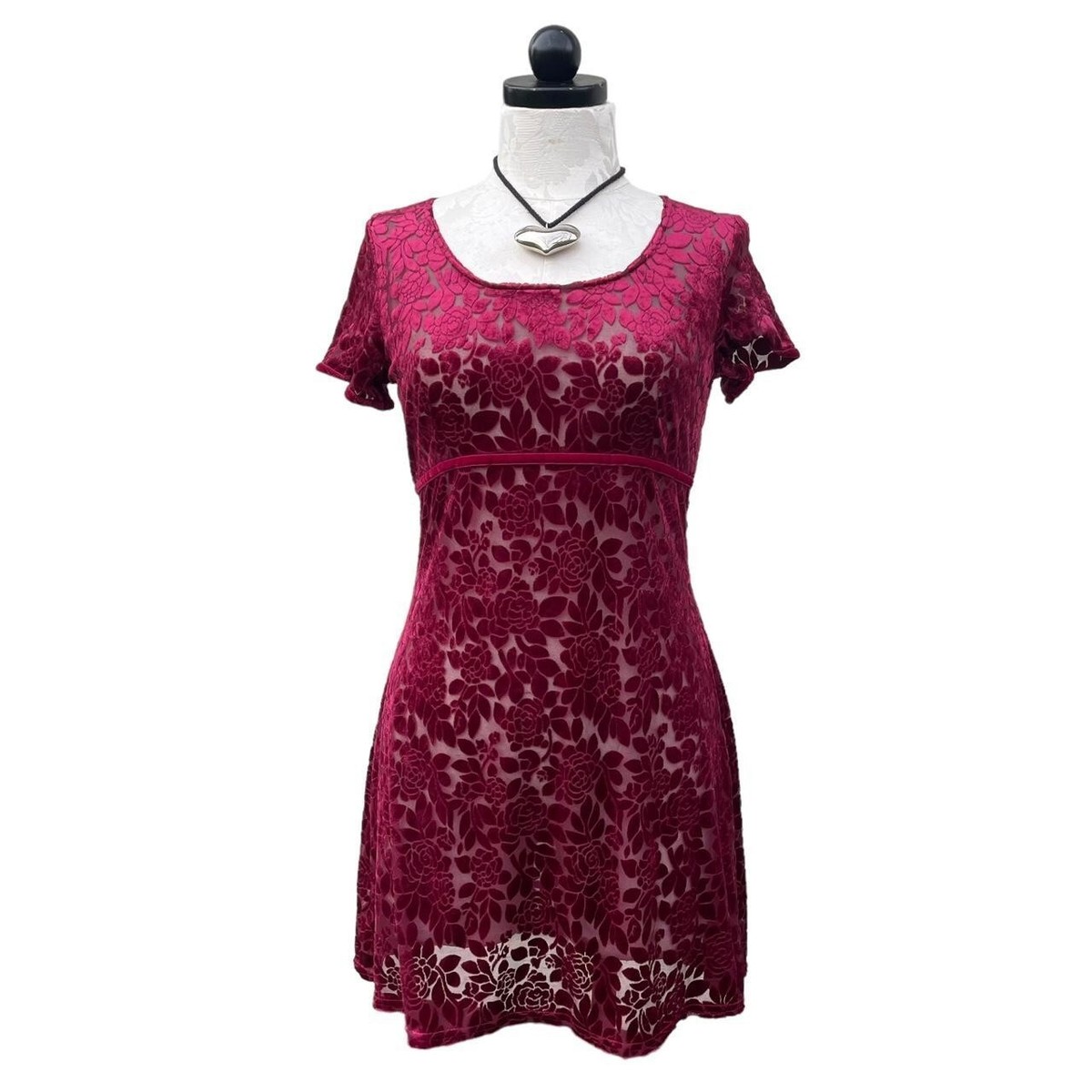 Vintage City Triangles Y2K Whimsigoth Floral Velvet Mesh Dress Size 9