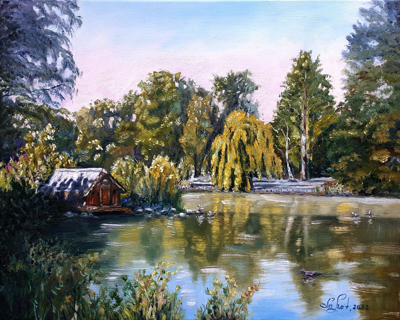 Original Öl Gemälde Trier Nells Park Malerei 40x50 cm Leinwand Ölbild, bei LaMot