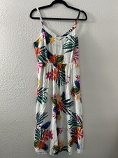 OLD NAVY Womens Sz L White Colorful Floral Smocked VNeck Cami Dress BloomCore