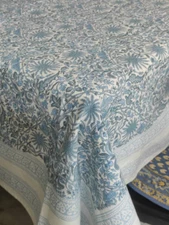 Indian Hand Block Print Cotton Tablecloth Floral Rectangle Table Cover Décor