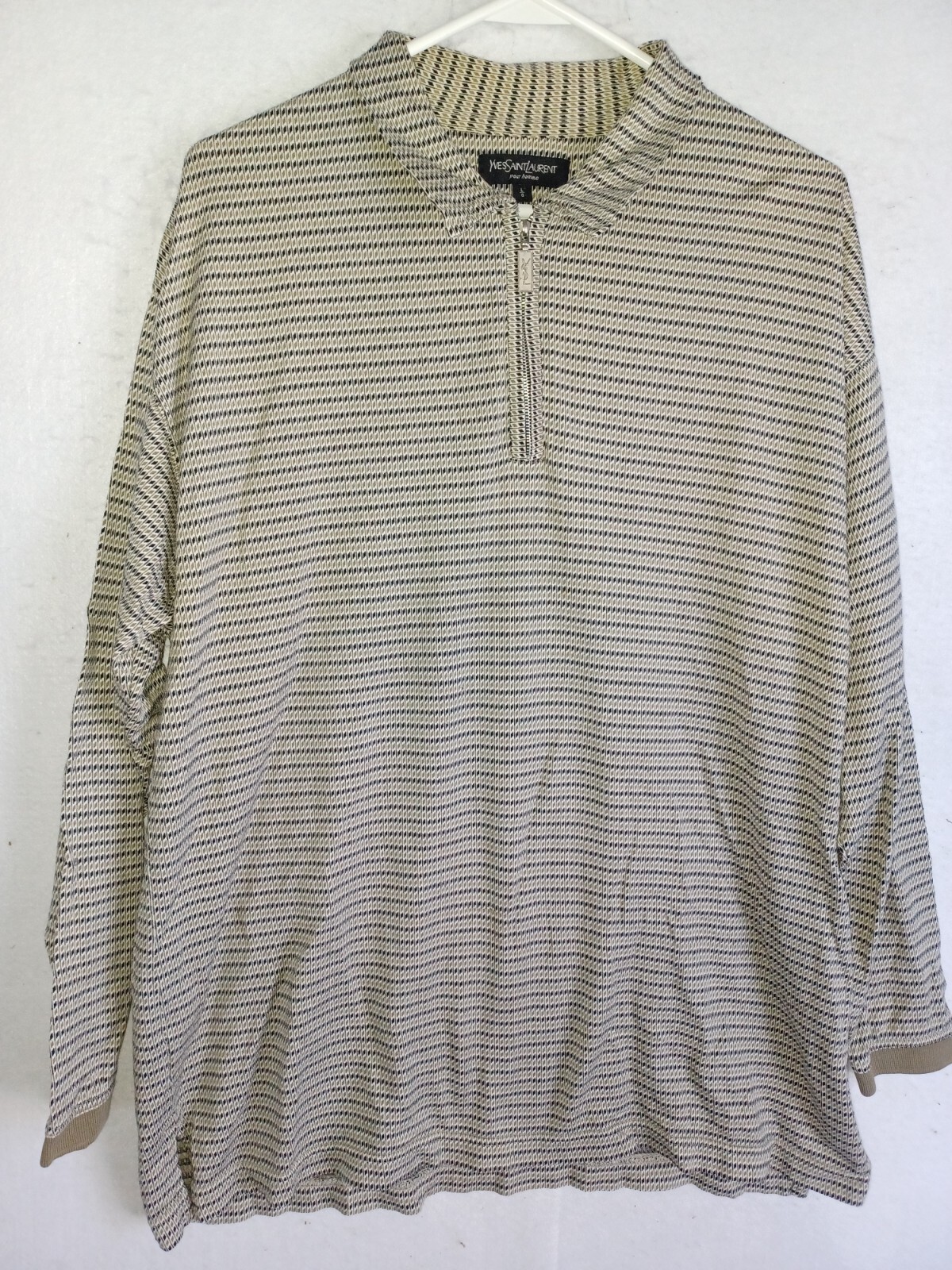 Yves Saint Laurent Polo 1 4 Zip Rugby Uomo Grigio Scuro Manica Lunga YSL L