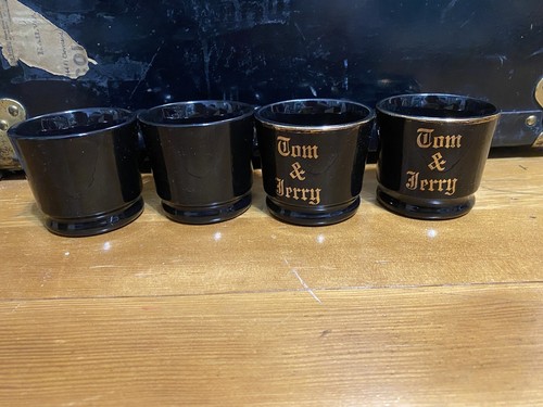 4 Vintage Hall Black and Gold Tom & Jerry Eggnog Christmas Spirits Punch Mugs - Picture 2 of 8