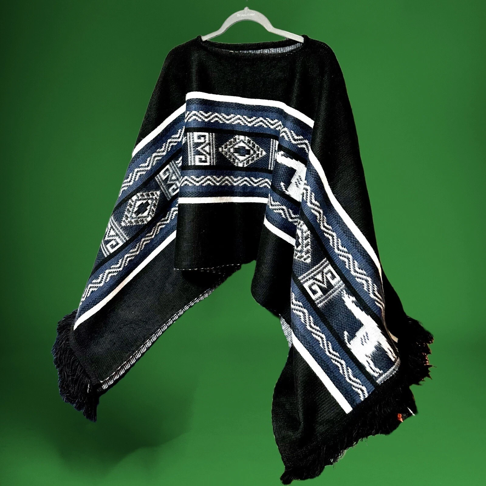 TEJIDOS RUMINAHUI alpaca wool Poncho Unisex XL Imported Ecuador Black White New