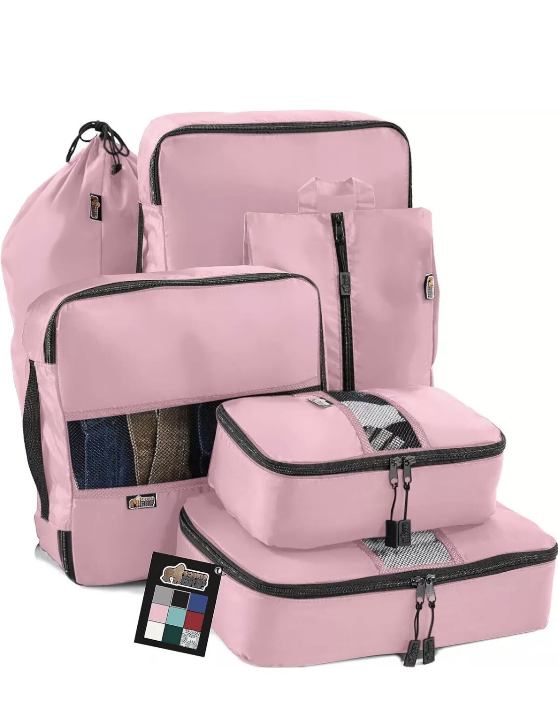 Gorilla Grip 6 Piece Packing Cubes Set, Small, Medium, Large, Pink