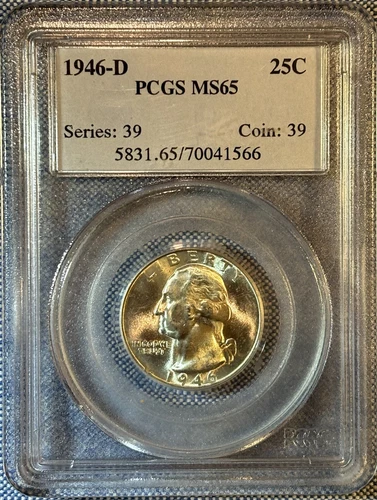 1946 D 25 Cent Washington Quarter PCGS MS65