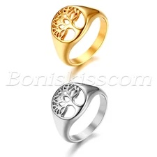 Men's Women's Charm Stainless Steel Hollow Tree Of Life Ring Band Gift Size 5-11
