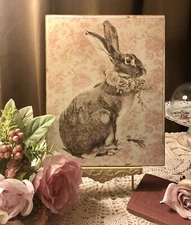 Shabby Chic Bunny Pink Roses Toile HANDCRAFTED Plaque / Sign