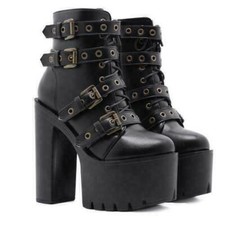 Women's Block High Heel Platform Buckle Punk Nightclub Ankle Boots Casual Shoes