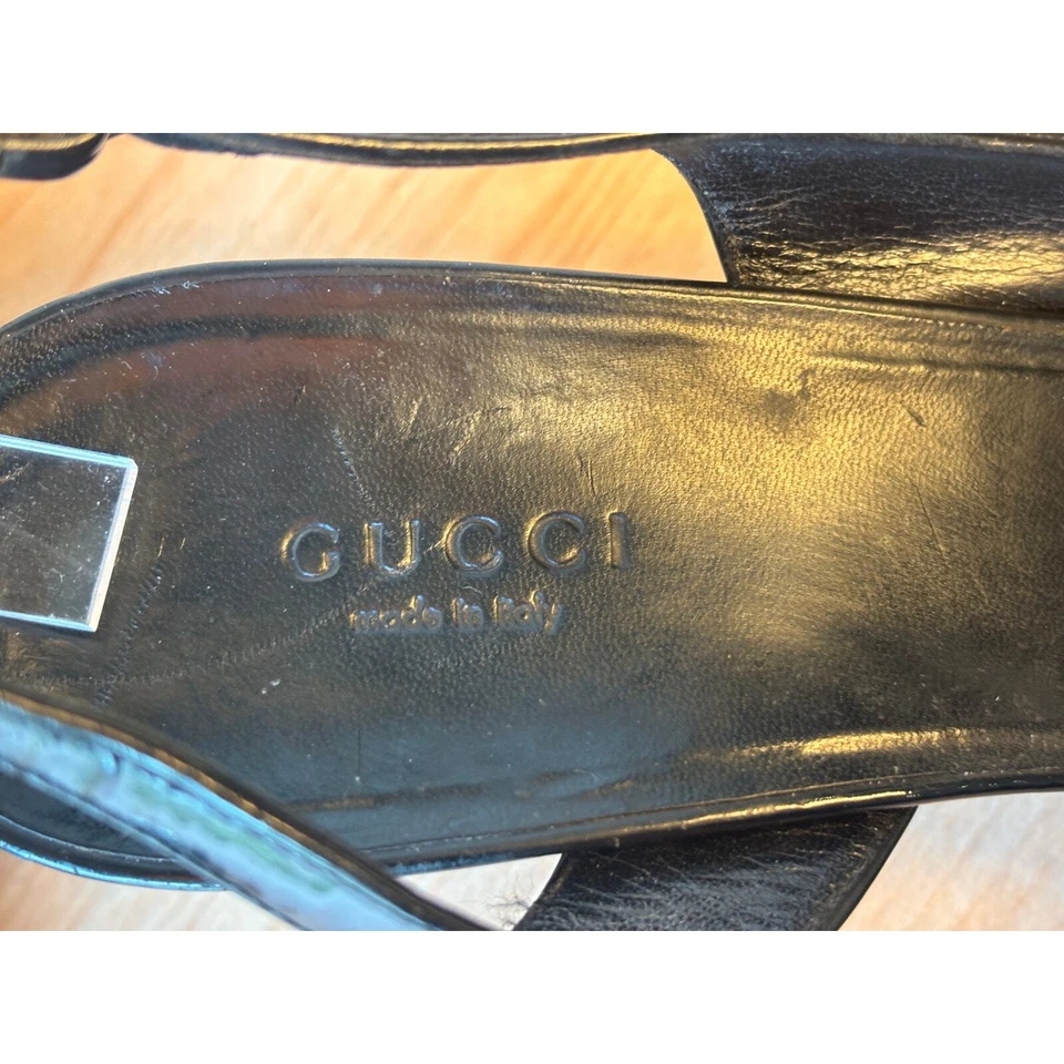 Sandalias de cuña Gucci Vitello Vernice vintage con estampado de caparazón de tortuga talla 7,5 B Foto 3 de 4