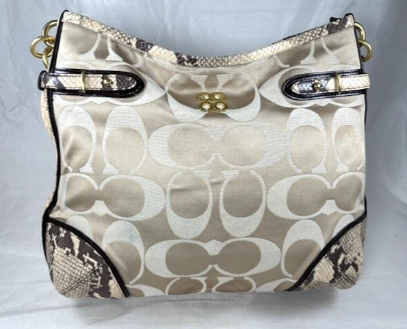Bellissima borsa hobo Coach Colette firmata beige raso pitone pelle #16408
