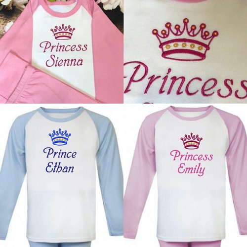 Princess Personalised with embroidered name pink PJ's Pyjamas, Present Gift - Picture 3 of 17