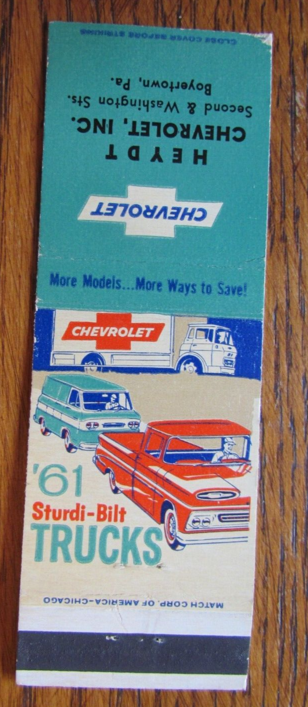 1961 CHEVROLET CAR DEALER MATCHBOOK COVER HEYDT BOYERTOWN, PA