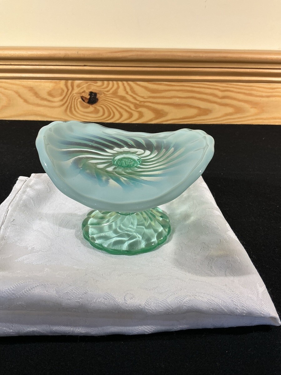 Indian Glass La Tiara Turquoise Opalescent Swirl Compote 04207