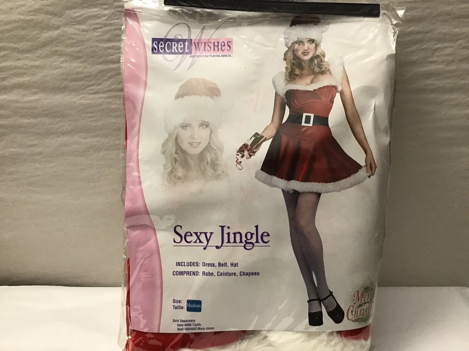 Nuevo Deseos Secretos Sexy Jingle Mediano Disfraz Rojo Vestido Sombrero Cinturón Navidad Santa Foto 2 de 4