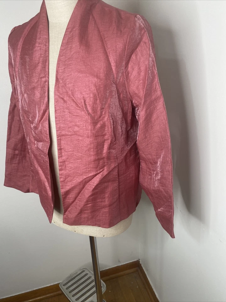 NEW Eileen Fisher Sz L Shawl Collar Jacket Iridescent Linen Pink Style 16fo-j445 - Image 2 of 4