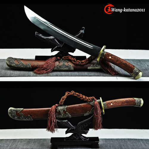 20''Chinese Tanto 1095 Steel Rosewood Qing Dynasty DAO Self-defence Short Sword - Picture 1 of 12