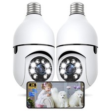 Outdoor Light Bulb Security Camera 2K, 360  PTZ WiFi Cam, Color Night Vision, AI