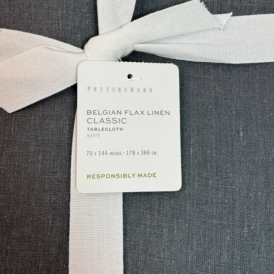 POTTERY BARN BELGIAN FLAX LINEN TABLECLOTH, 70" X 144" ~ CHARCOAL GRAY - Image 3 of 4