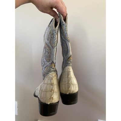 Vintage Mexican Skin Boots Caiman Alligator Mens Size 7-7.5/ Womens 9 Cream Gray Men main image 4