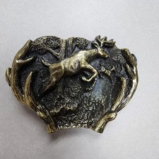 Vintage 1982 The Great American Buckle Co Leaping Stag Belt Buckle Made in USA