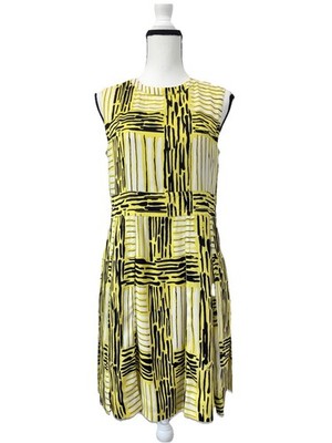 Diane Von Furstenberg DVF Hayley Silk Print Pleated Dress Sz 6 Yellow Black Whit