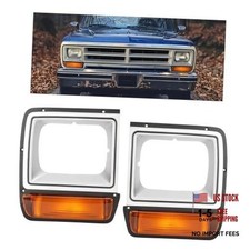 Headlight Bezel w/Turn Signal Light Compatible with 1986-1990 Dodge D100 Pair