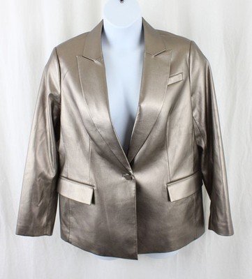 Milly Women's Silver Faux Leather Long Sleeve Alexa Blazer Jacket Size 12
