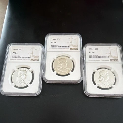 1959 1960 1961 Franklin Half Dollar 50C NGC PF 66 Proof Uncirculated Lot