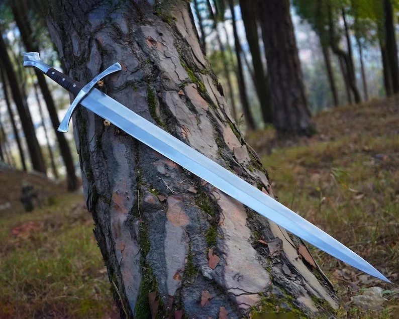 Заказ ручной работы из углеродистой стали охотничий меч с кожаными ножнами "25 дюймов (ПОДАРОК) - Изображение 2 из 4