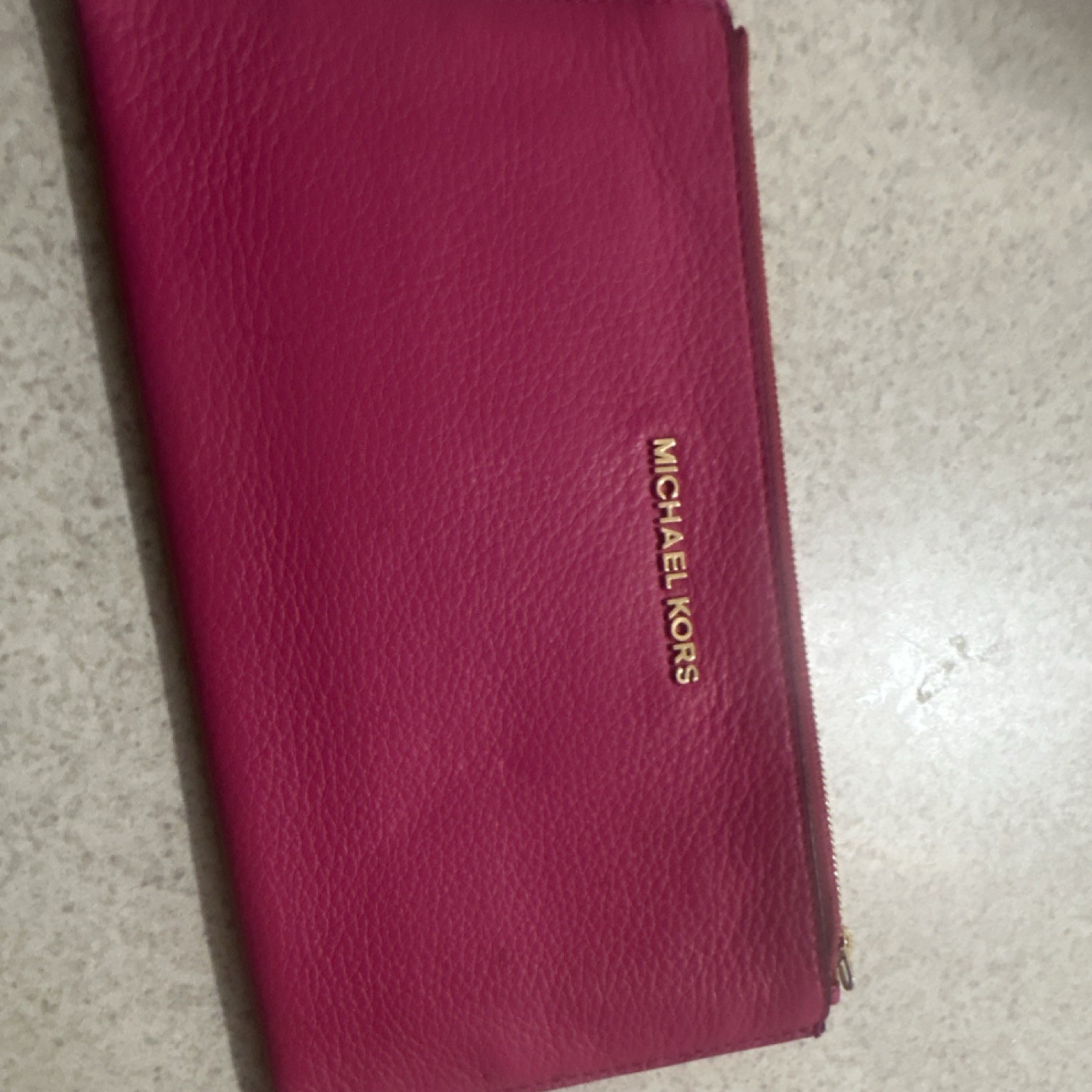 Michael Kors Pink Solid Logo Zipper Women's Pouch Wallet with Logo Accent Theme