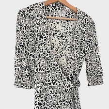 Flora Kung Vintage 100% Silk Black White Wrap Dress Heart Print Tie