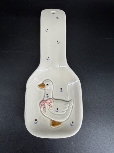 Vintage Otagiri Ceramic Spoon Rest White Goose With Pink Bow *Flaw 80s 90s