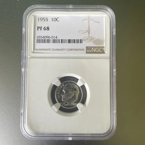 1955 Roosevelt Dime 10C NGC PF68 - Proof 68 Silver Coin, High Grade