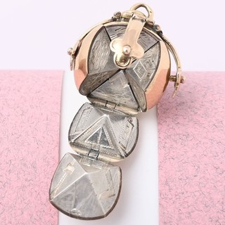 Antique Victorian Masonic Cross Puzzle Orb Locket Gold Silver Charm Pendant